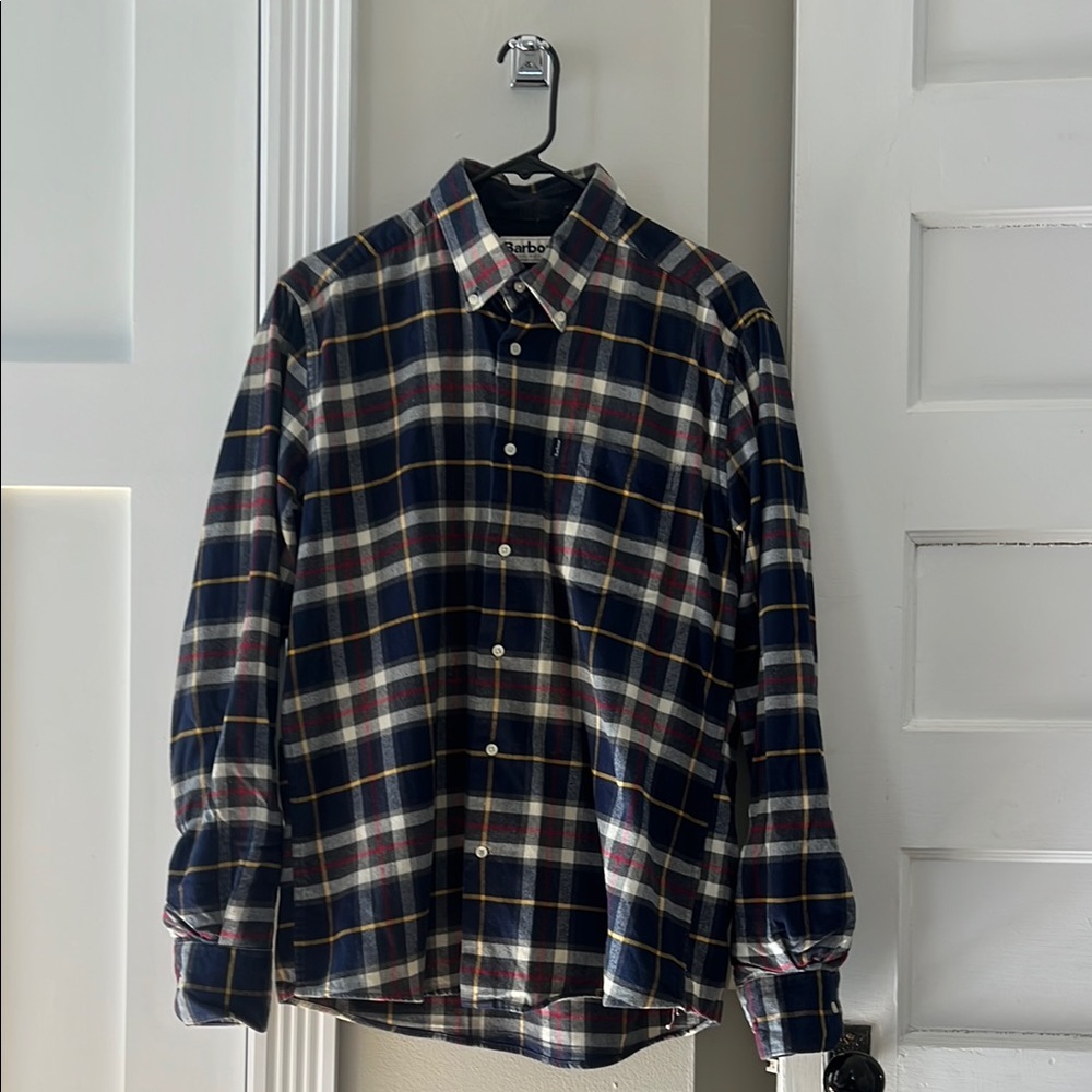 Barbour Navy Plaid Button Down Flannel Shirt